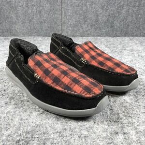 Clarks Shoes Mens Size 9.5 Black‎ Red Plaid Slip On Loafers Slippers Buffalo